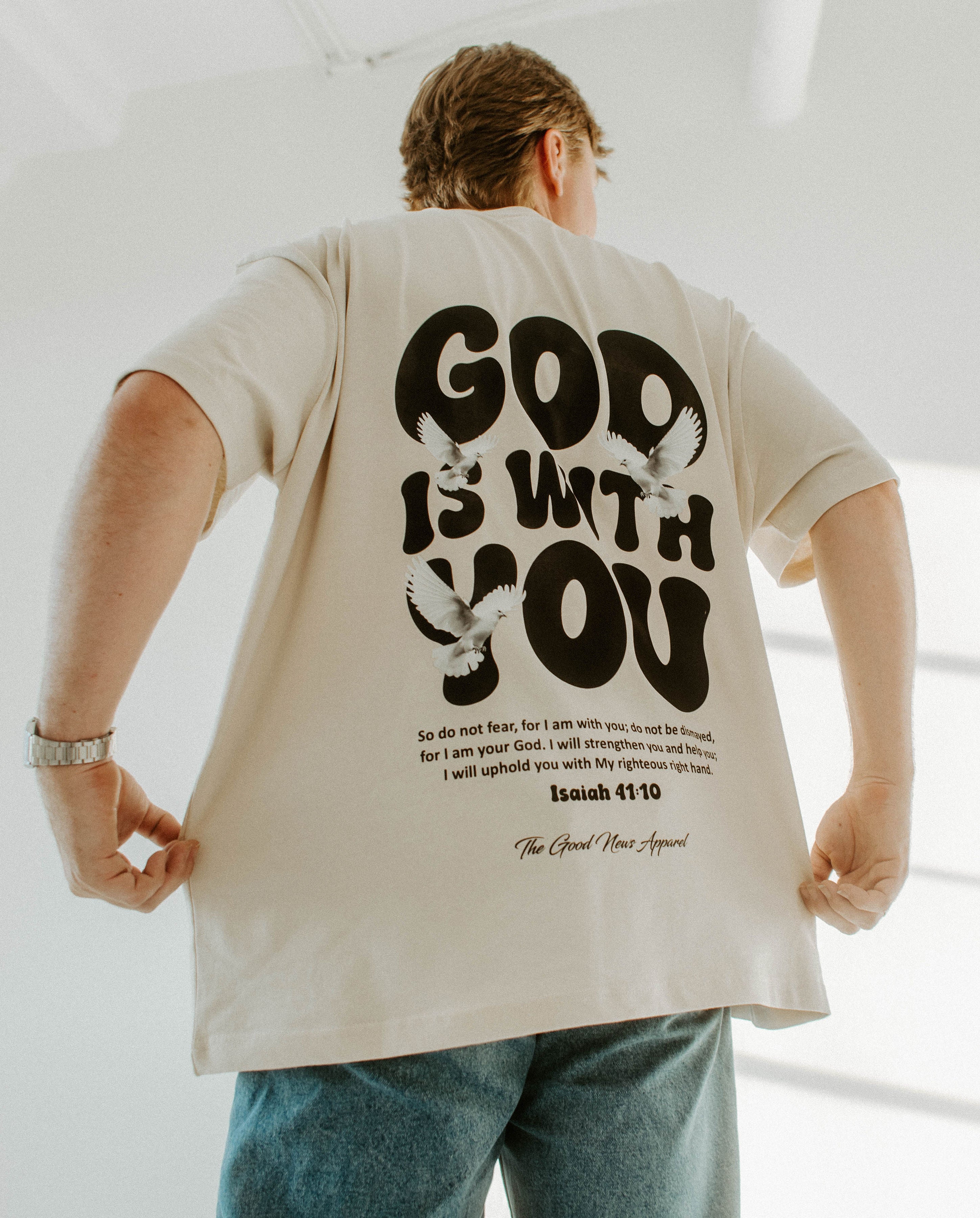 GOD IS WITH YOU TEE IN BEIGE