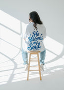 HE RESTORES MY SOUL TEE IN WHITE