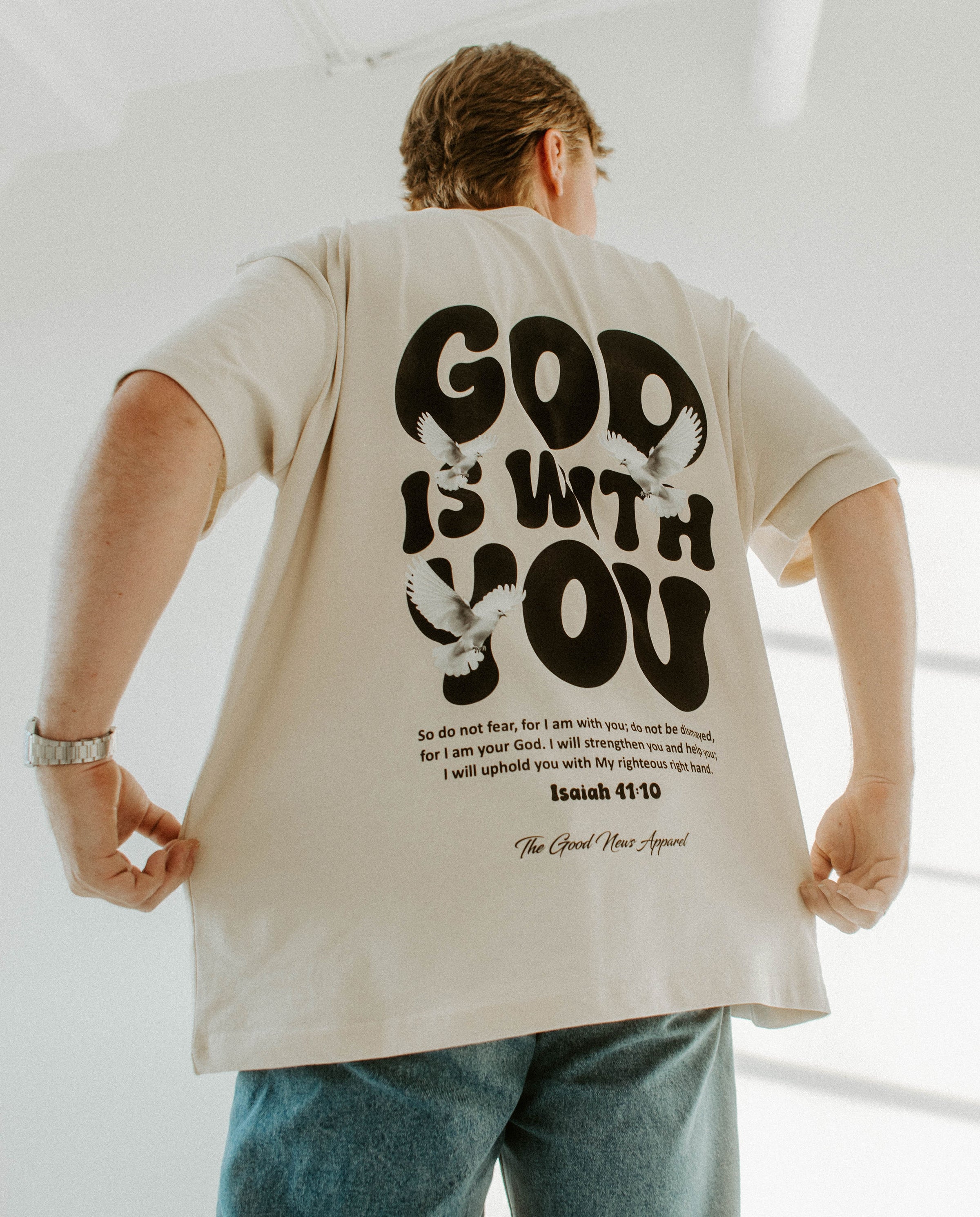 GOD IS WITH YOU TEE IN BEIGE
