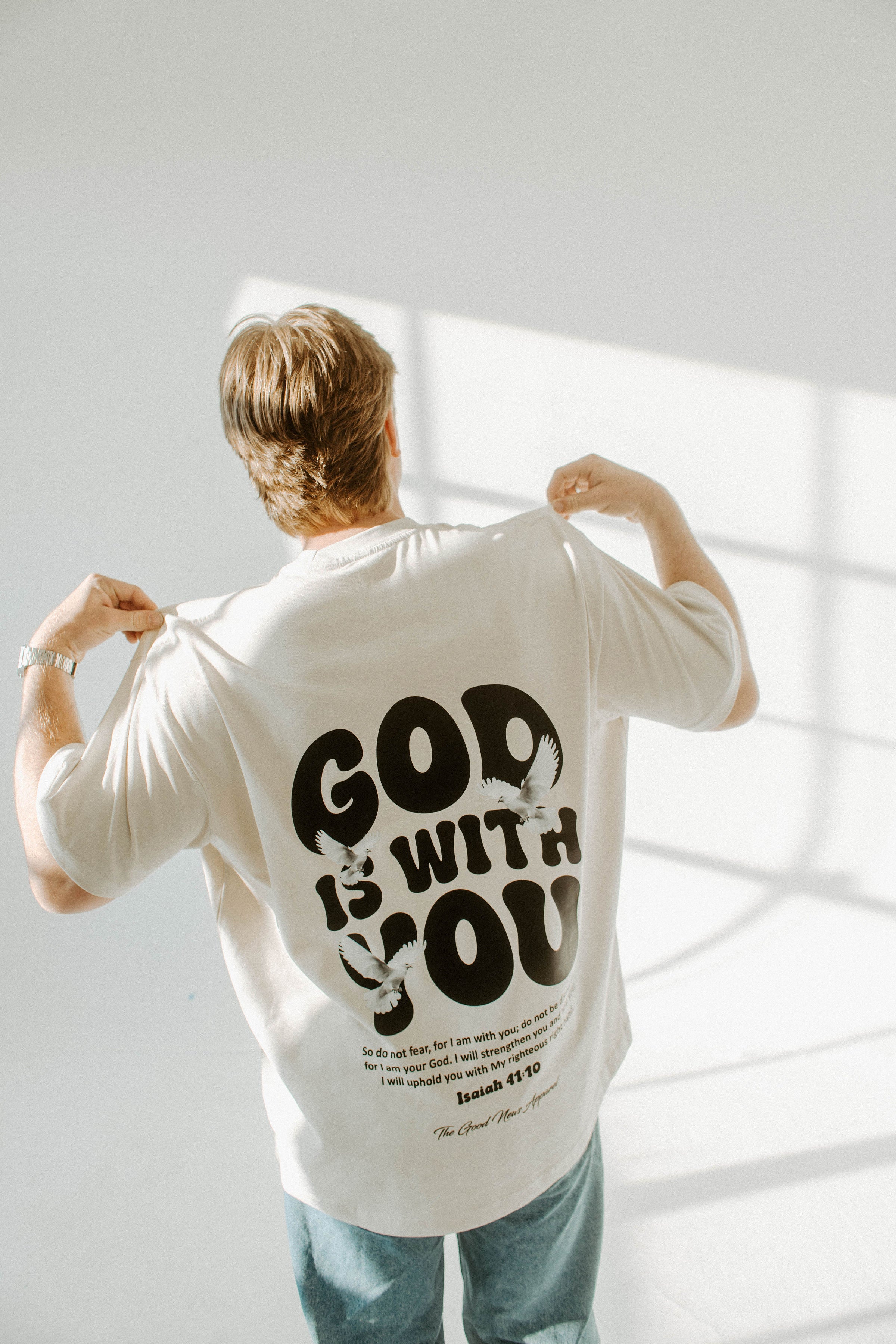GOD IS WITH YOU TEE IN BEIGE
