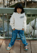 Front of beige Christian kids hoodie designed for soft comfort and everyday wear.