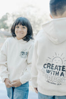 Christian kids hoodie with “Created With a Purpose” design — faith-based children’s apparel.