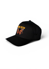 Black and red running shoe on a white background