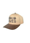 Beige and brown cap with 'Jesus Saves' text on a white background